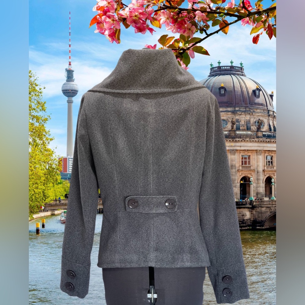MP Black Metropark Grey Double Breasted Short Tweed Coat Size S - Picture 3 of 8
